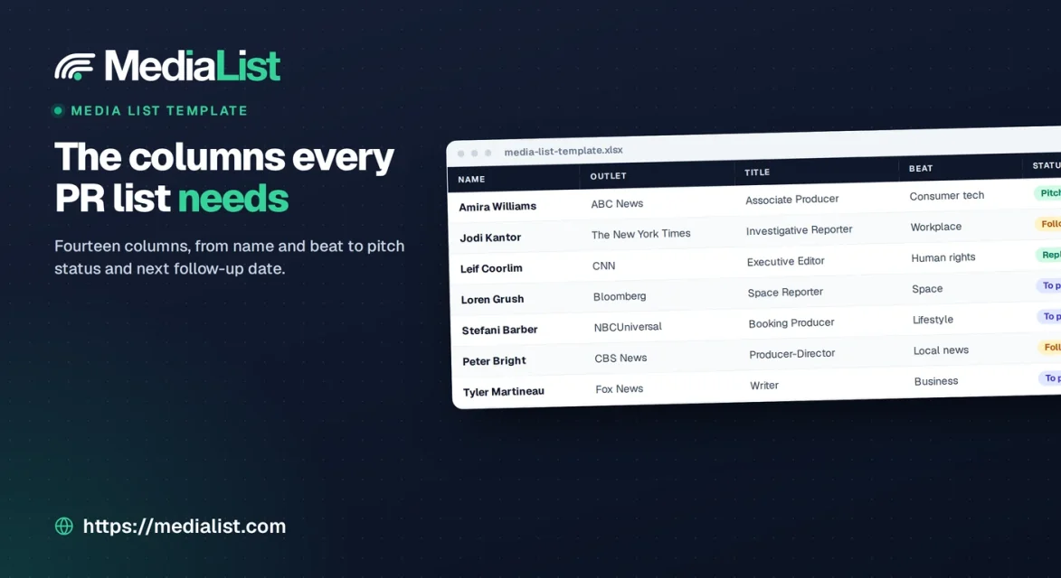 Media List Template (2026), the Columns Every PR List Needs