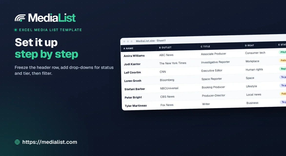 Media List Template for Excel (2026), Set It Up Step by Step