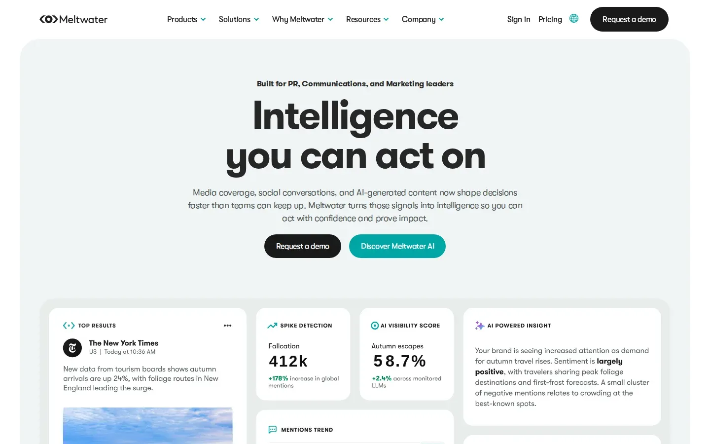 Screenshot of the Meltwater homepage