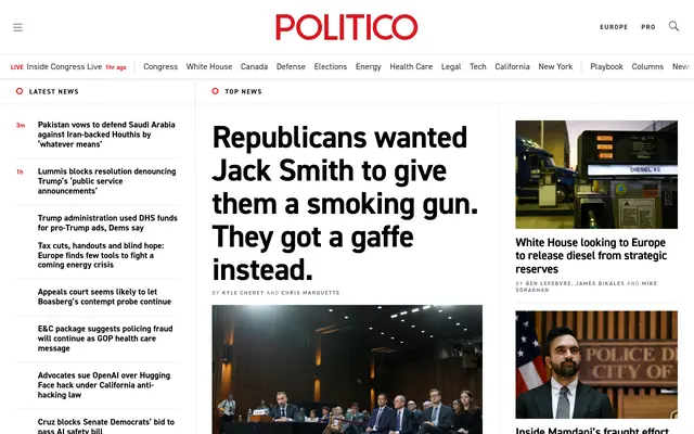 Politico homepage