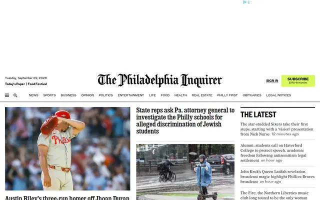 The Philadelphia Inquirer homepage