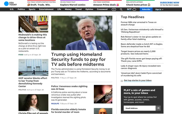 USA Today homepage
